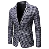 PPangUDing Anzugjacke Herren Vintage Revers Langarm Slim Fit Blazer Sakko Performance Smoking, Herbst Winter Mode kariert EIN-Knopf Charmant Casual Bequemer Partyanzug Für Business H