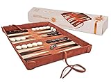 Sondergut- Backgammon - Echtleder Backgammon - Reise Backgammon Deluxe - Echtleder Spiel zum Einrollen - inkl Spielsteine und Wü