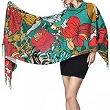 Gokruati Trendy Damen Schal Schal, Oversized Fransen Schal 77 x 27 Zoll, Modische Kaschmirschals Wraps Decken, Retro Rote Blume O