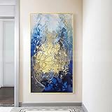Moderne Leinwand Gemälde Abstrakte Goldlinien Blau Gold Kunst Acryl Textur Poster und Druck Wandkunst Bild Wohnkultur 50x100cm R