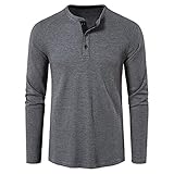 QWERD Langarmshirt Herren, Herren Henley Shirt mit Grandad-Ausschnitt Basic Einfarbig Atmungsaktiv Tops Männer Langarm Casual Slim Fit T-Shirt Rundhals mit knöpfen Men's Long Sleeve Waffle Henley-H