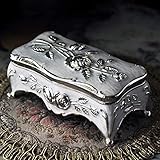 Rechteckige Vintage Metall Schmuckschatulle Schmuck Aufbewahrungsbox, Europäische Exquisit Carving Schmuck Organizer, Schmucketui Geschenkbox Brust Ringetui mit Rosenmuster, für Mädchen Damen (G