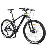 Xiaoyue 27,5 Zoll Erwachsene Mountain Bikes, Ultra-Light Carbon Fiber-Rahmen Mountain Trail Fahrrad, Doppelscheibenbremse Männer Frauen Hardtail Berg Fahrrad, Gelb, 27 Geschwindigkeit lalay