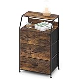 Kommode mit 4 Schubladen Sideboard Vintage Highboard Metall Holzfurnier Stoffschrank Mehrzweckschrank Schränke Organizer Wohnzimmer Schlafzimmer Küche Büro Flur Stahl + Holz Braun + Schw