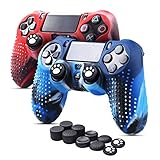 PS4 Controller Hülle X2, 6amLifestyle Anti-Rutsch-Silikon Skin Grip Protector Hülle für Sony PS4 / Slim/PRO Controller, mit 10 Daumengriffen (Camouflage Red & Blue)
