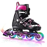 Inline Skates für Mädchen Kinder, Verstellbare Rollschuhe mit Leuchträdern für Frauen Männer Jungen Kleink