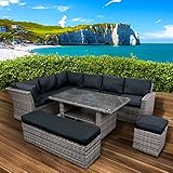 BRAST Poly-Rattan Gartenmöbel Essgruppe Lounge Set Sitzgruppe Outdoor Möbel Garten Garnitur Sofa Holidays Grau/