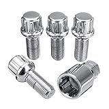 chenchen 5 Teile/Satz Stahl-Rad-Lock- Bolzen M14 X 1,5-mm-Verriegelungsradius-Sicherheits-Nase-Muttern- Set Fit Für Audi Fit Für VW (Color Name : Silver)