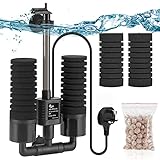 AQQA Aquarium-Schwammfilter, elektrisch angetriebener, leiser Tauchschaumfilter mit 2 zusätzlichen Schwämmen, 1 Beutel gefilterter Keramikkugeln für Süß- und Salzwasserfischbecken (S)