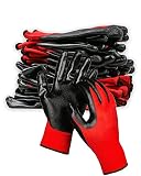 wudee Gartenhandschuhe 12 Paar, Arbeitshandschuhe Damen Herren gr 8/9/10, Rot Nylon-Handschuhe mit PU-Beschichtung