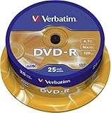 Verbatim DVD-R 16x Matt Silver 4.7GB I 25er Pack Spindel I DVD Rohlinge beschreibbar I 16-fache Brenngeschwindigkeit & Hardcoat Scratch Guard I DVD-R Rohlinge I DVD leer I Rohlinge DVD