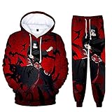 MUTOJIYO Jungen Hoodie und Hose Uchiha Itachi Sasuke Akatsuki Uzumaki Cosplay Kostüm 3D Anime Pullover Sweatshirt + Jogginghose Suit Trainingsanzug Sportbekleidung