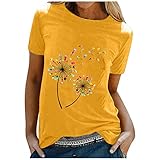 CHAOEN Damen T-Shirt Sommer Kurzarm Oberteile Blumen Motiv Tunika Shirt Bunter Pusteblume Drucken Kurz Tee Mode Rundhals Tshirt Bluse Top