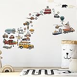 Wandtattoo kinderzimmer junge Wandsticker für Jungen I Gebäude Transport Wand sticker Auto LKW Flugzeug Jungen Wandaufkleber babyzimmer Baby tapete kinderzimmer jungen Spielzimmer Wanddek