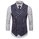 WAQD Herren Formale Hochzeitsfeier Weste Baumwolle Plaid Kleid Anzug Weste Herren Weste Anzug Slim Fit V-Ausschnitt Ärmellose Modern Gestreift Anzugweste Anzug Weste Kariert Smoking Frack