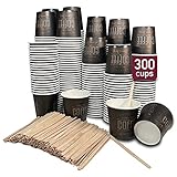 300 Einweg-Kaffeebecher aus Pappe, 120 ml, mit Holz-Shaker, Kaffeebecher für unterweg