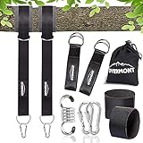OVERMONT 1 Paar Schaukel Befestigung Hängematte Befestigung Schaukel Aufhängung Gurt Kit mit 2 D-Haken Karabiner und 2 Baumschutz Polyester Max 550KG