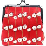 Münzgeldbörse, Retro-Design, weiße Blumen, rotes Muster, Kiss-Lock Wechselgeldbörse für Damen und M