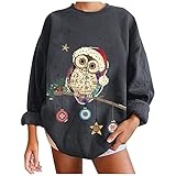 WANGTIANXUE Pullover Damen Teenager Mädchen Weihnachtspulli Lustig Eule Christmasmuster Bluse Top Weihnachtspullover Klassisch Eule Muster Langarm Christmas Sweatshirt Xmas Pulli Shirt Tunika Top