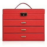 EPOU Schmuckkästchen Schmuckkasten PU-High-End-Multi-Layer-Großvolumige Schmuckschatulle Ohrringe Lagerung Schmuck Aufbewahrungsbox Startseite Schmuck-Organizer-Behälter (Color : Red)