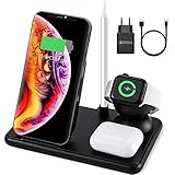 FAHZON 15W Fast Wireless Charger, 4 in 1 Induktive Ladestation für Apple Watch iPhone und Airpods Pro, Kabellose Ladegerät für iPhone 12/SE/11/X/XR/Xs Max/8, Samsung Galaxy S20/S10/S21