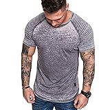 CFWL Herren LäSsig Zerknittert Einfarbig T-Shirt LäSsig Sportmode Kurzarm T-Shirt Sommer Business Shirt Relaxed Graphic Tee T-Shirt HolzfäLlerhemd Karo Muster Vintage Shirt Longsleeve Grau XXXL