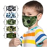 5 Stück Mundschutz Kinder Multifunktionstuch 3D Cartoon Druck Maske Animal Print Atmungsaktive Baumwolle Stoffmaske Waschbar Mund-Nasenschutz Bandana Halstuch für Jungen Mädchen (K4)