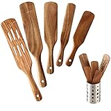 NAYAHOSE Holzspatel zum Kochen, Spurtles Set, natürliches Teakholz, Küchenutensilien, Werkzeuge, antihaftbeschichtet, 6 Stück