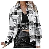Damen HolzfäLler Jacke Hemdjacke Urban Style Hemdbluse Oversize Kariert Herbst Winter Freizeit Karobluse Retro Basic Frauen Langarm Oversized Freizeithemd Flanell Taschen Knöpfen Boyfreind Ob