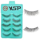 YLSP 3D falsche Wimpern 5 Paare natural lashes fake lashes für make-up natürliche wimpern lange Wimpern dünnes Band transparente künstliche wimpern kurz cat-eye lashes (02)