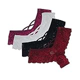 4er Set Damen Tanga Sexy Spitzenbesatz Unterwäsche G-String Dessous Low Waist Unterhose Unterwäscheset Knickers Lace Panties Verführerische String Dessous, Unterwäscheset Knickers L