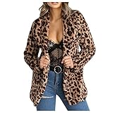 Vexiangni Kunstpelz Kapuzenmantel Damen Pelzige Jacke mit Mode Liebes Herz Druck Winter Dicker Warmer Plüschmantel mit Pelzbesatzkapuze Plus Samt Cardigan Bluse Revers Langarm Fleece Oberbekleidung