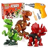 Mini Tudou Dinosaurier Montage Spielzeug auseinander nehmen für Kinder,DIY BAU Build Set mit Bohrmaschine&T-Rex,Triceratops,Velociraptor Bausteine,Pädagogisches STEM Geschenke für Jungen M