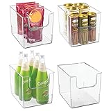 mDesign 4er-Set Aufbewahrungsbox für Lebensmittel – Küchen Ablage mit offener Vorderseite für Kühlschrank, Schrankfach oder Gefriertruhe – Kühlschrankbox aus BPA-freiem Kunststoff – durchsichtig