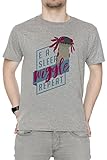 Eat Sleep Wiggle Repeat - Monster Hunter Design Herren T-Shirt Rundhals Grau Kurzarm Größe XXL Men's Grey XX-Large Size XXL