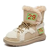 Damen Schneestiefel Lässige Verdickung Warme Strapazierfähige Schuhe Bequeme High-Top Plus Velvet Mid-Tube Stiefel(Color:Beige,Size:36)