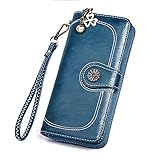 Xfmb Damen Geldbörsen Große Kapazität Leder Handgelenk Clutch Brieftaschen Kartenhalter Mode Trifold Leder Lady Lange Geldbörse Handytasche mit Mehrere Kartenfächer Geschenk verziert mit Kleeb