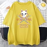 WPLHH Demon Slayer Anime Print Oversized T-Shirts Frauen O Neck Loose Kurzarm Kleidung Sommer Top 2021 Soft Harajuku Female T Shirt (Farbe: Gelb, Größe: S)