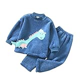 Hansber Unisex Kinder Schlafanzug Winter Nachtwäsche Warmer Flanell Pyjama Weiche Bequem Pullover Mit Freizeithose Für Mädchen Jungen Navy Blau A 146-158