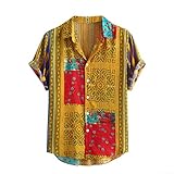 AXIU Hawaiihemd Herren Kurzarm Sommerhemd Hawaii Print Funky Look für Karneval Party Relaxed-fit Henley Shirt Männer Retro Ethnische Freizeithemd Sommer Strand Gemustertes Grandad H