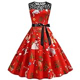 TWIOIOVE Weihnachtskleidung Damen Große Größen Cocktailkleid Minikleid Christmas Weihnachtsdruck Abendkleid Xmas Jumpers Vintage Knielang Party Shirtkleider A-Linie Kleid F