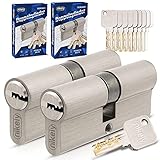 GERCAR Pro Gleichschließend 2x Schließzylinder 40 / 40 Set 2 Profilzylinder inkl. 10 Schlüssel - 80 mm Türschloss Zylinderschloss 2er Zylinder - Länge: 80mm, A:40 B:40 - Messing