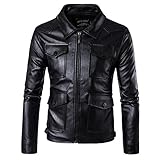 BQQ Herren Lederjacke, Herren Jacke Vintage Ledermantel, PU-Leder Trenchcoat Motorradjacke (Schwarz XXXL)