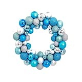 LUOEM Kugelkranz Weihnachtskranz mit Kugeln Weihnachtskugel Weihnachten Tür Anhänger (Silber Blau)