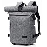 YAMTION Laptop Rucksack Herren,Rolltop Rucksack Schulrucksack Jungen Teenager mit USB Ladeanschluss & 17 Zoll Laptopfach für Schule,freizeit,Arbeit,für Männer Damen (grau)