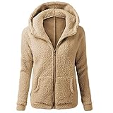 Ronamick Plüschmantel Damen Teddy Mantel Warm Fleecejacke mit Kapuze Winter Casual Kapuzenjacke Einfarbig Übergangsjacke Weich Plüsch Hoodie Kuschelig Wintermantel für Frauen Teenager M