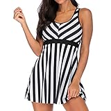 Zylione Shaping Badeanzug Damen Bademode Sommer O-Neck Backless Push up Swimwear Seitliche Streifen Swimsuits High Waist Beachwear Flounce Bikini Casual Badekleider Mode Zweiteilige Badeanzug