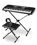 Funkey Deluxe Kit 61 Tasten Keyboard Set - Einsteiger Keyboard mit 100 Sounds & Rhythmen und Begleitautomatik - Komplettset Inklusive Stativ, Sitzbank und Kopfhörer - Schw