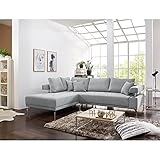 Isla Ecksofa in Rocco Hellgrau inkl. Ottomane Links, mit großer Sitzfläche und Dekokissen, hochwertige Polsterung, gemütliches Sofa in modernem Desig