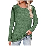 Frauen Lose Casual Langarm Rundhals Einfarbig T-Shirt Top